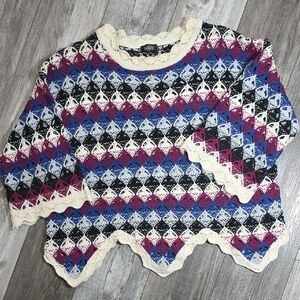 GiGio Umgee | Scalloped Hem, Bell Sleeve Open Crochet Vintage Inspired Sweater